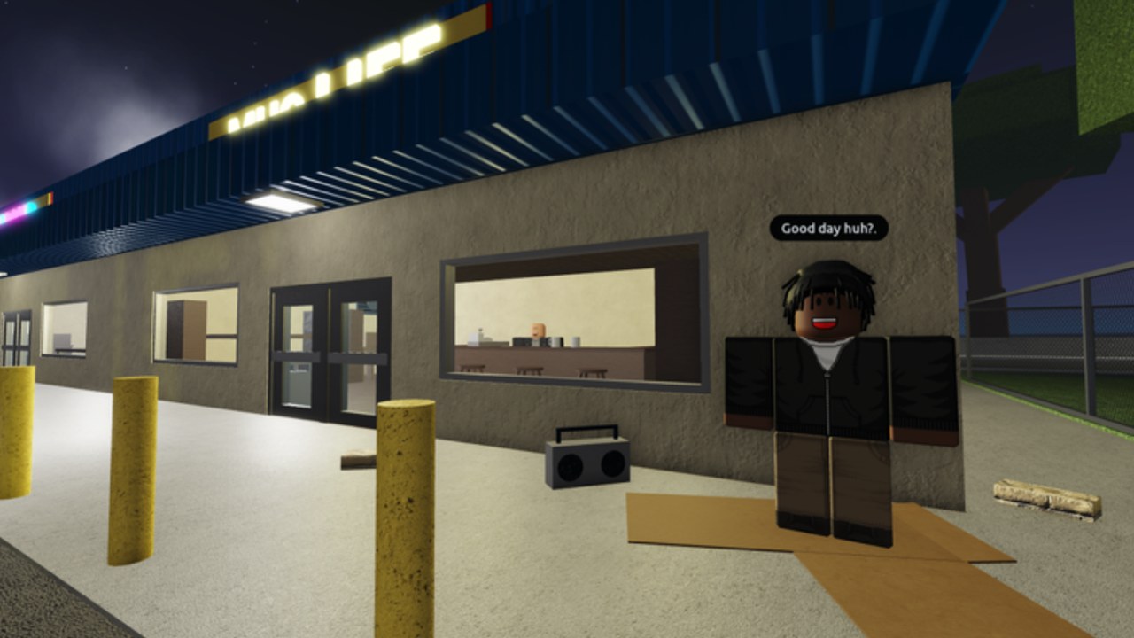 Average Day In America Roblox screenshot of an open-world Verdania street with cars and buildings